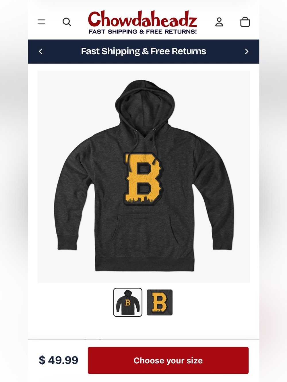 Chowdaheadz Bruins Black & Gold Big Block B Hoodie